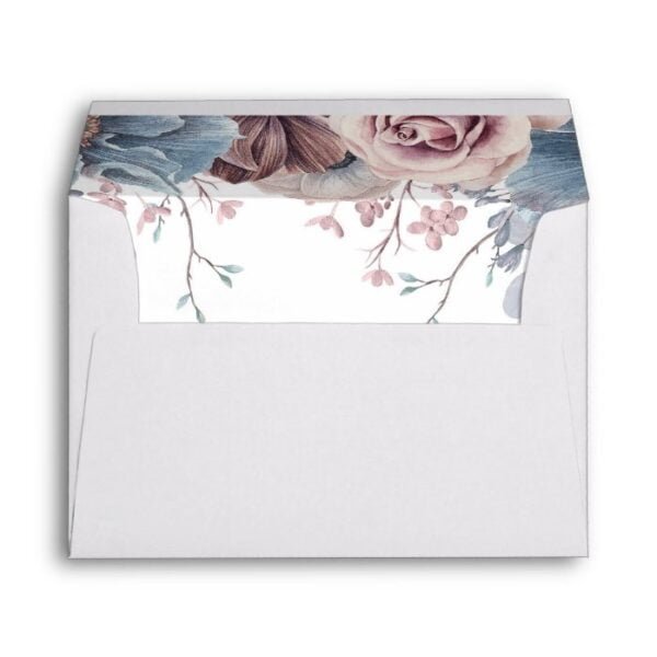 Mauve and Dusty Blue Flowers Elegant Envelope