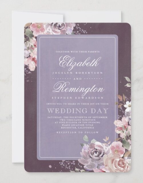 Mauve and Purple Vintage Floral Fall Wedding Invitation