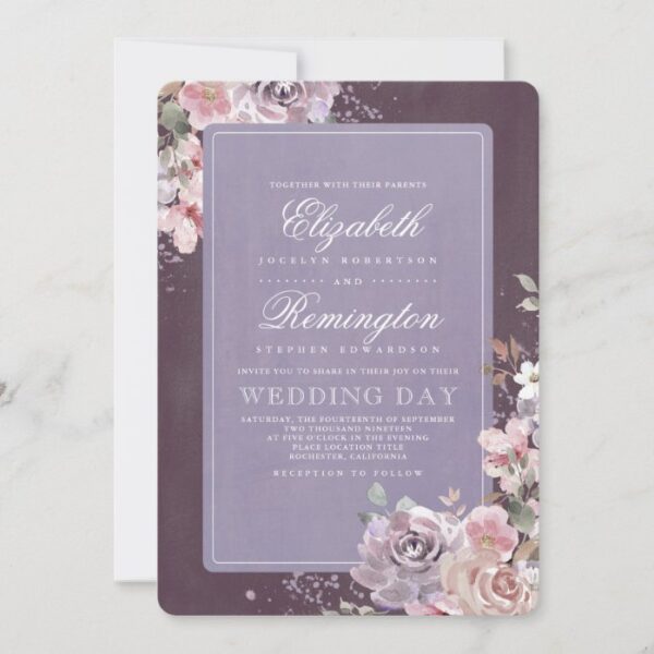 Mauve and Purple Vintage Floral Fall Wedding Invitation