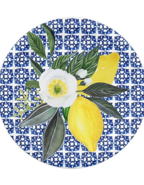 Mediterranean Lemons Blue Tile Paper Plate