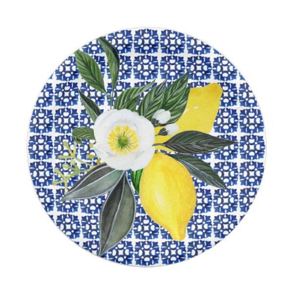 Mediterranean Lemons Blue Tile Paper Plate