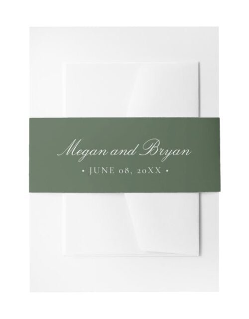 Megan Elegant Simple Green Names Wedding Invitation Belly Band