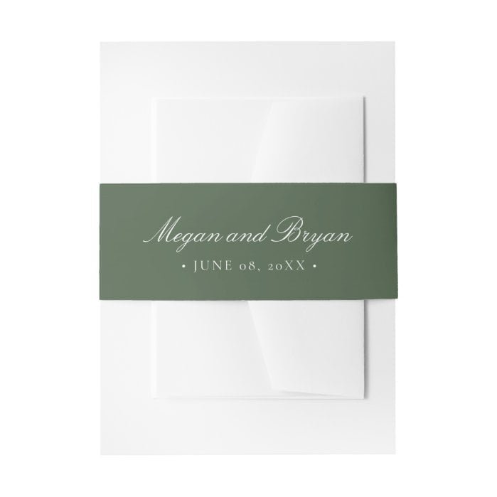Megan Elegant Simple Green Names Wedding Invitation Belly Band