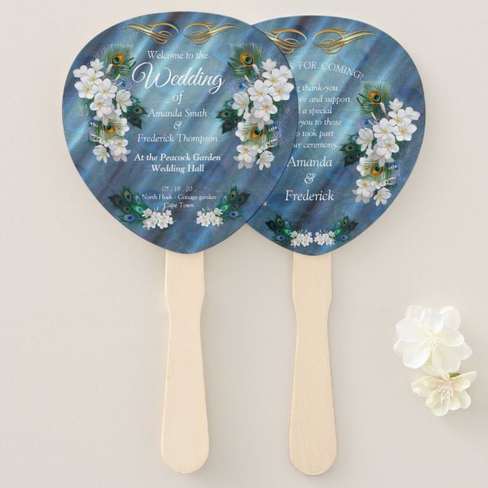Metallic Blue-green Peacocks on Emerald Green Silk Hand Fan