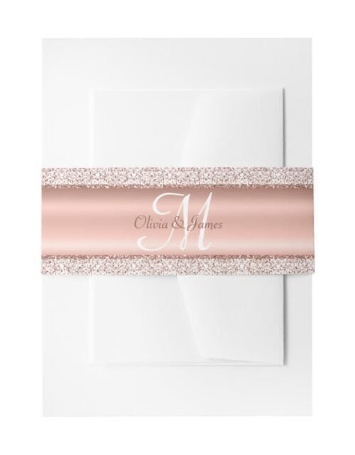 Metallic Rose Gold Monogram Wedding Invitation Belly Band