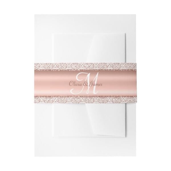 Metallic Rose Gold Monogram Wedding Invitation Belly Band