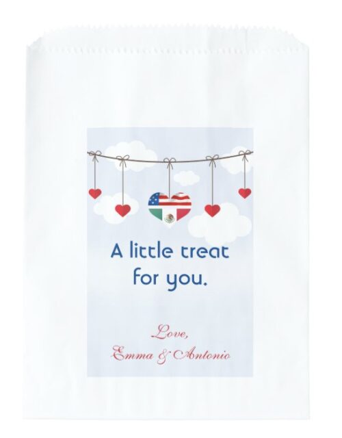 Mexican and American Flags and hearts wedding Favor Bag