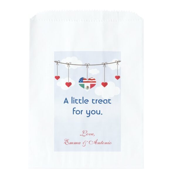 Mexican and American Flags and hearts wedding Favor Bag