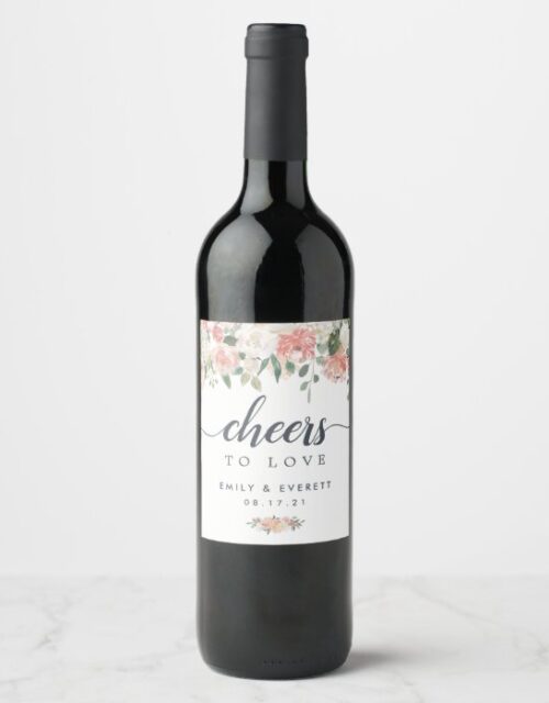 Midsummer Floral "Cheers to Love" Wedding Wine Label