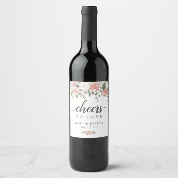 Midsummer Floral "Cheers to Love" Wedding Wine Label