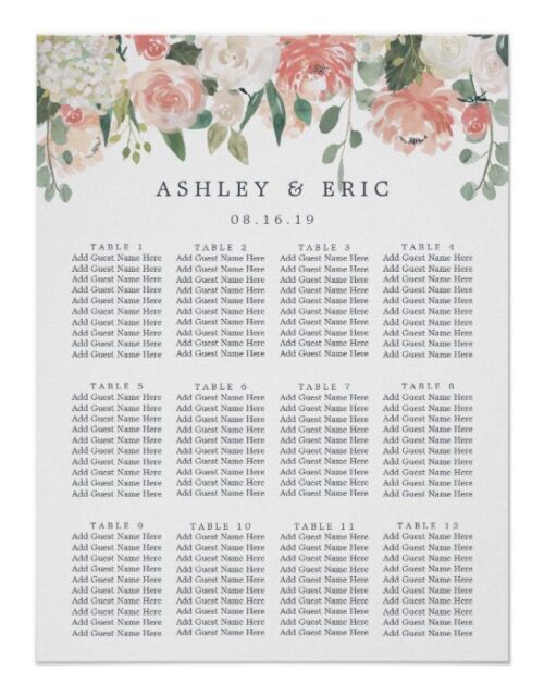 Midsummer Floral Wedding Seating Chart