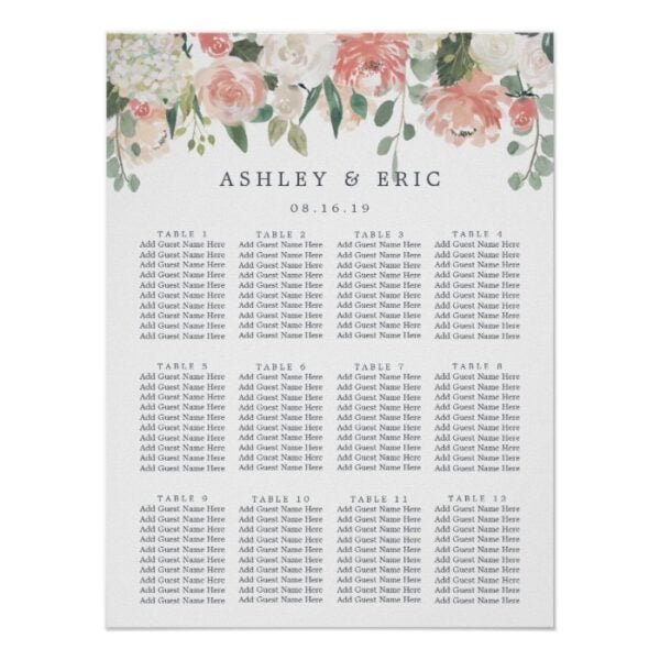 Midsummer Floral Wedding Seating Chart