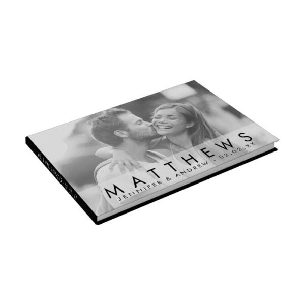 Minimalist Black Modern Photo Wedding Guest Book