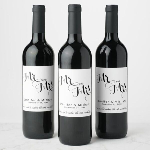 Minimalist Black & White Wedding Wine Label