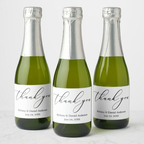 Minimalist Elegance Calligraphy Wedding Mini Champagne Label