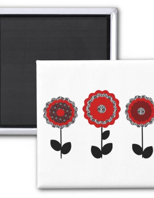 Minimalist Floral Design Motif Red Black White Magnet