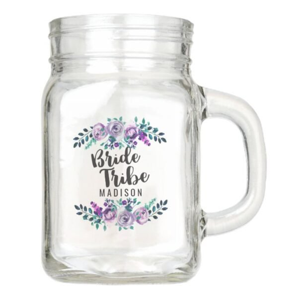 Mint & Purple Floral Wreath Wedding Bride Tribe Mason Jar