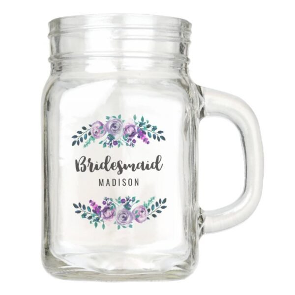 Mint & Purple Floral Wreath Wedding Bridesmaid Mason Jar