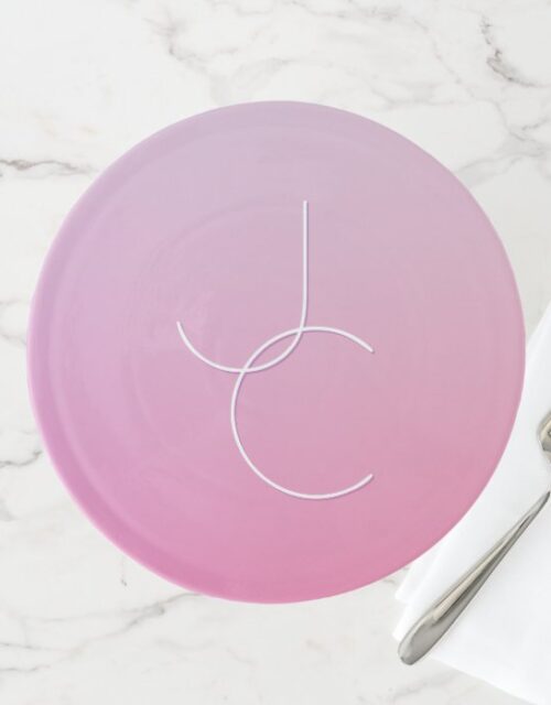 Modern 2 Overlapping Initials | Pink Ombre Cake Stand