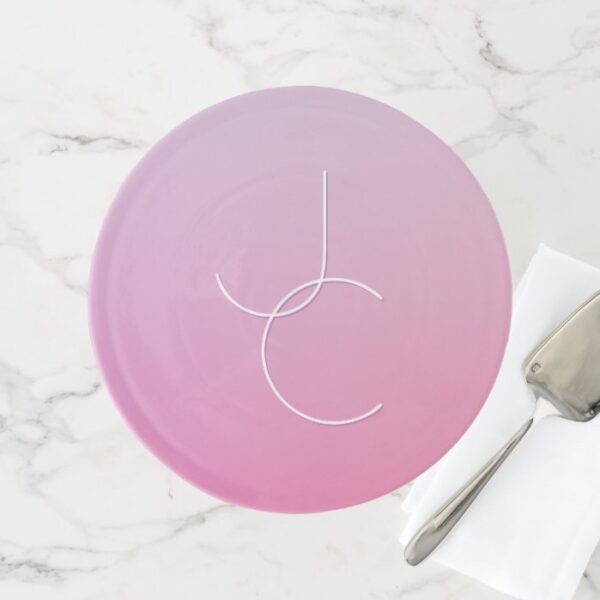 Modern 2 Overlapping Initials | Pink Ombre Cake Stand