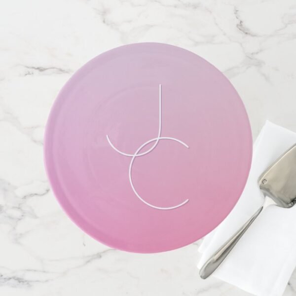 Modern 2 Overlapping Initials | Pink Ombre Cake Stand