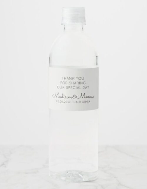 Modern and Elegant Wedding Typography Water Bottle Label
