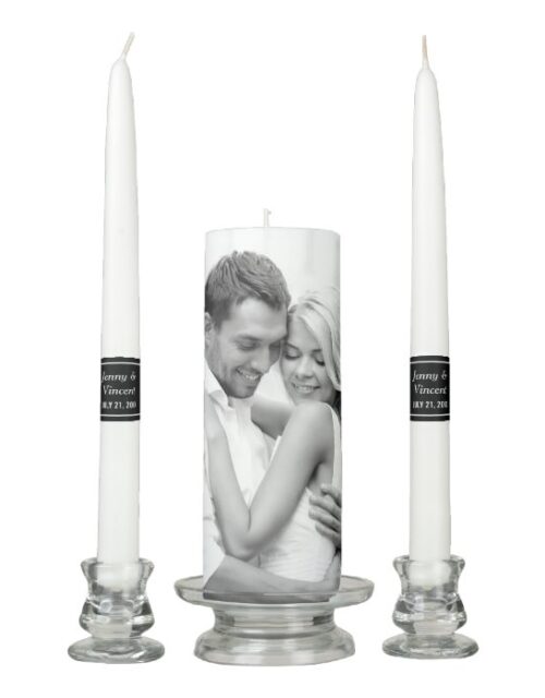 Modern Black and White Wedding Photo Monogram Unity Candle Set