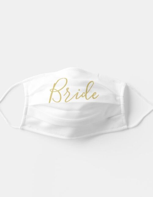 Modern Bride White Gold Calligraphy Wedding Custom Adult Cloth Face Mask