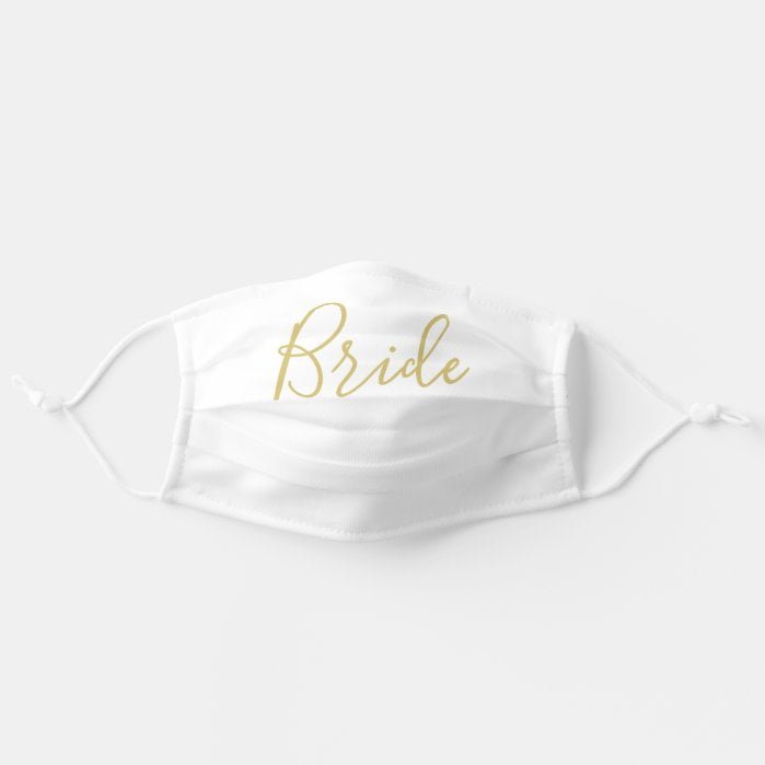 Modern Bride White Gold Calligraphy Wedding Custom Adult Cloth Face Mask