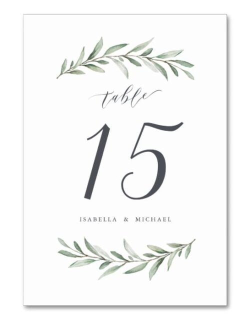 Modern calligraphy rustic greenery wedding table number