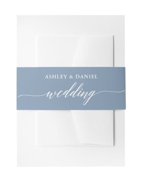 Modern Calligraphy Wedding Dusty Blue Invitation Belly Band