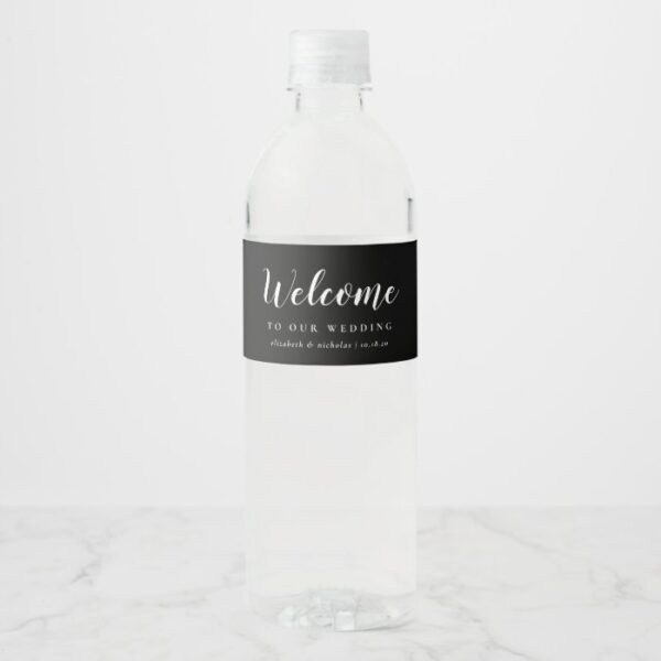Modern Elegance Black and White Wedding Water Bottle Label