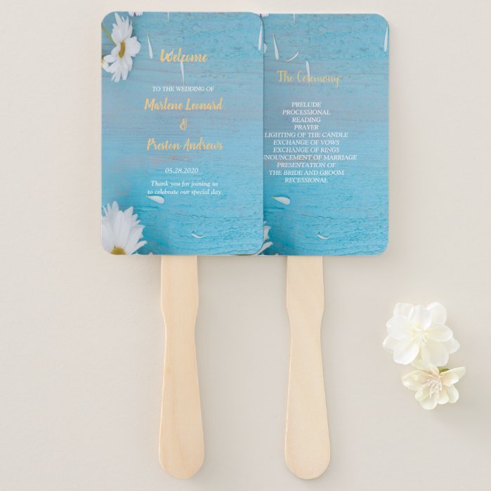 Modern elegant chic white floral with blue hand fan
