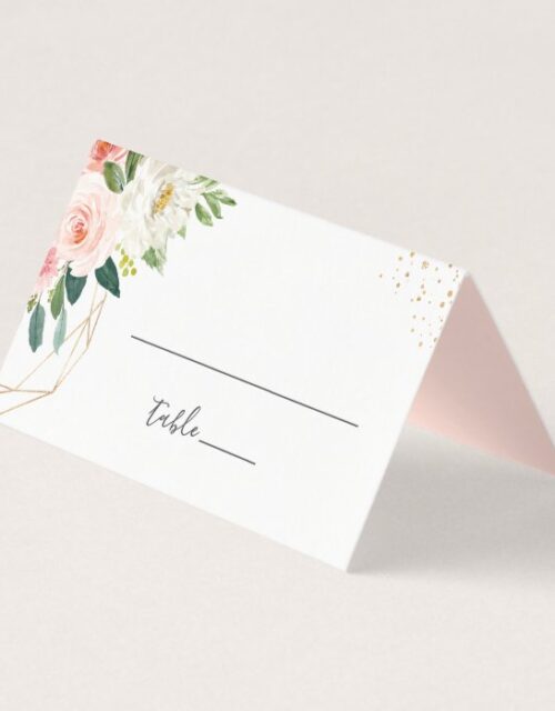Modern Elegant Gold Blush Pink Floral Wedding Place Card