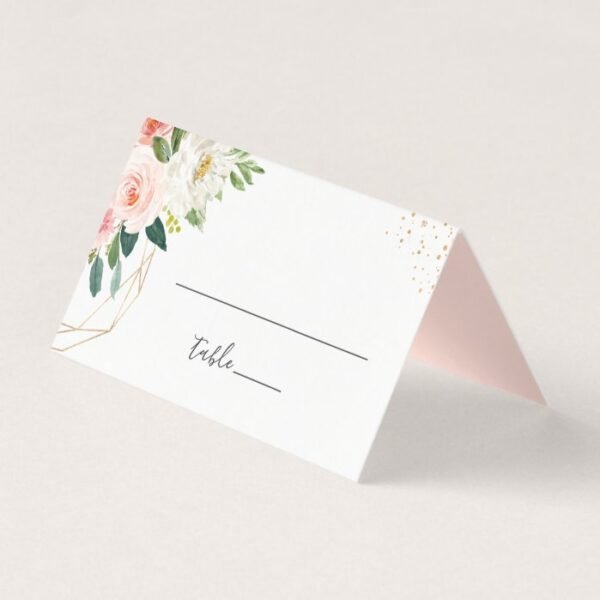 Modern Elegant Gold Blush Pink Floral Wedding Place Card