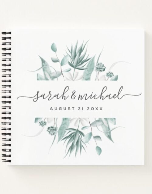 Modern Elegant Script Greenery Wedding Guest Notebook