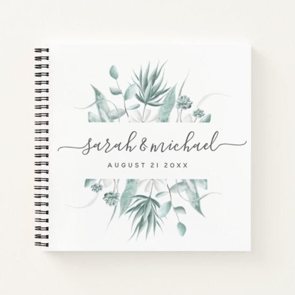 Modern Elegant Script Greenery Wedding Guest Notebook