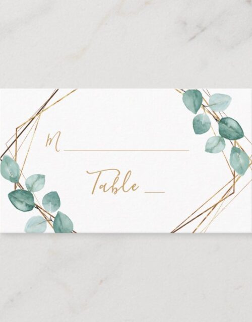 Modern Eucalyptus Watercolor Gold Script Wedding Place Card