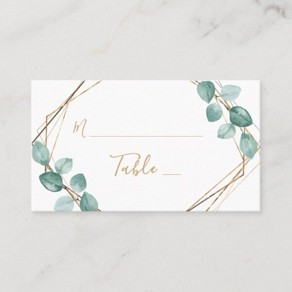 Modern Eucalyptus Watercolor Gold Script Wedding Place Card