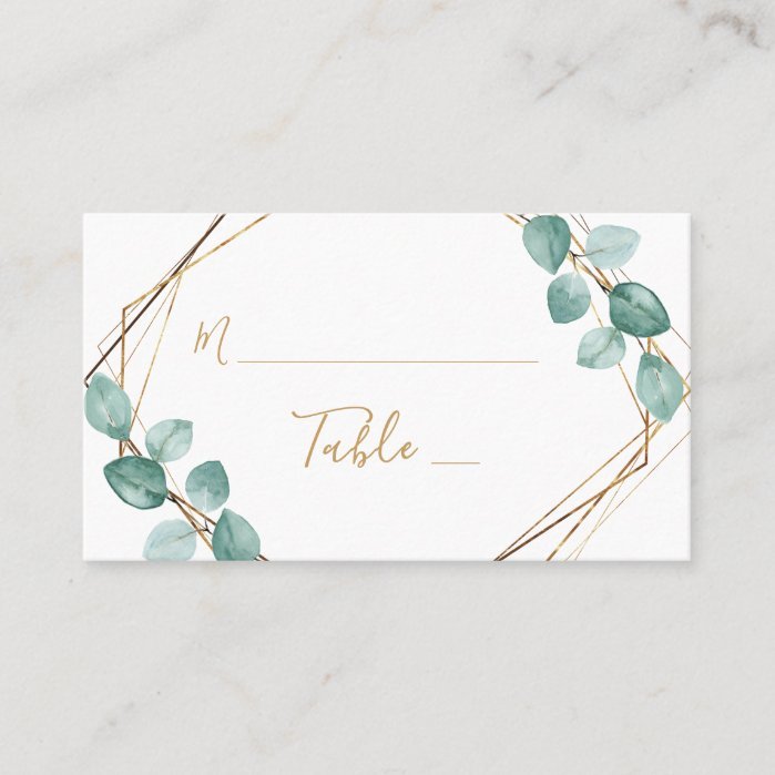 Modern Eucalyptus Watercolor Gold Script Wedding Place Card