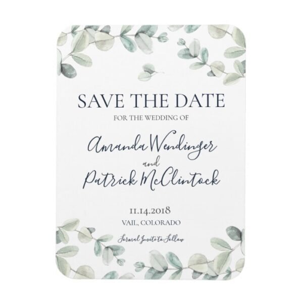 Modern Eucalyptus Wedding Save the Date Magnets