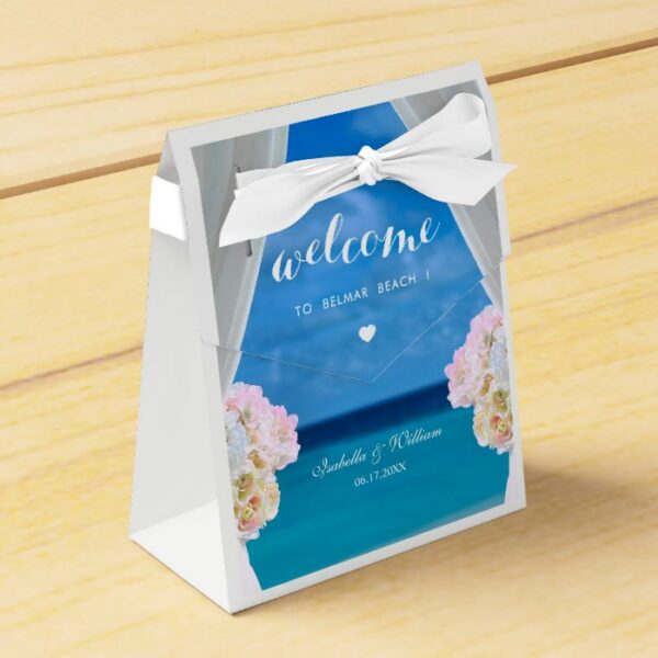 Modern Floral Blue Ocean Beach Wedding Favor Box