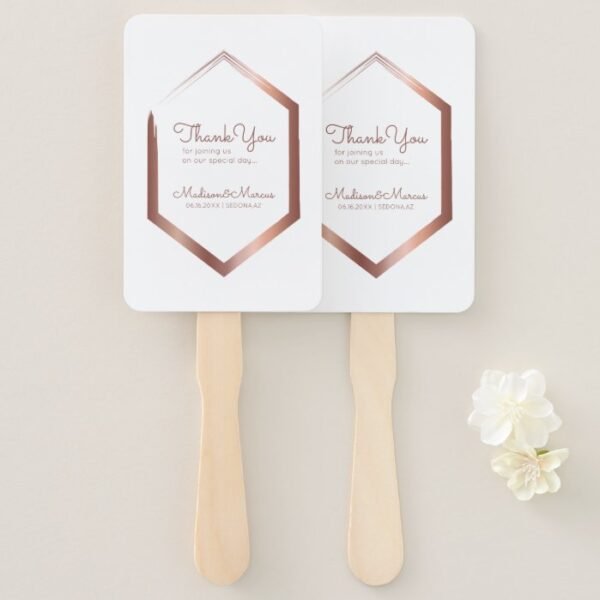 Modern Geometric Faux Gold Wedding Thank You Hand Fan