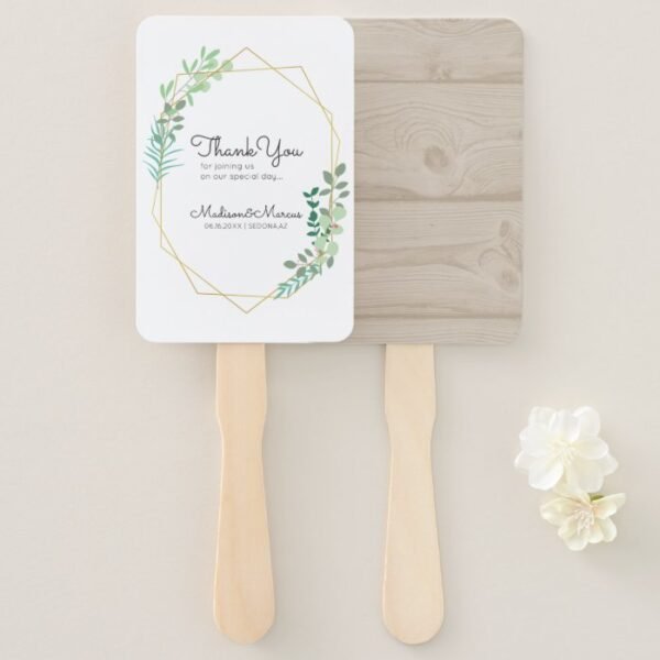 Modern Geometric Foliage Wedding Thank You Hand Fan