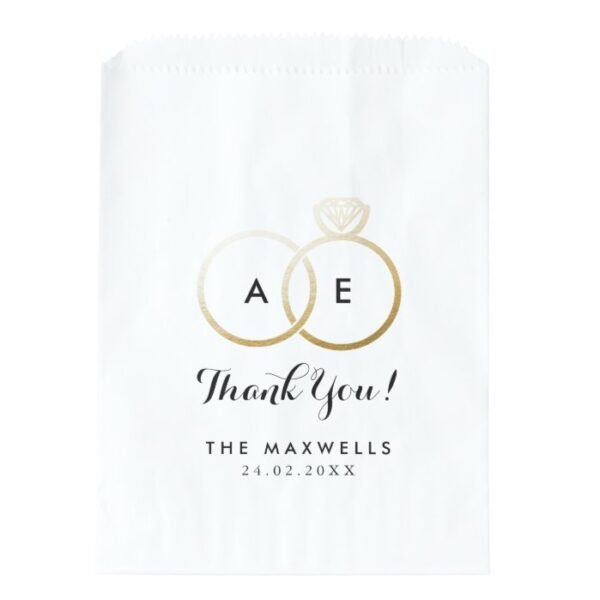 Modern Golden Wedding Rings Favor Bag