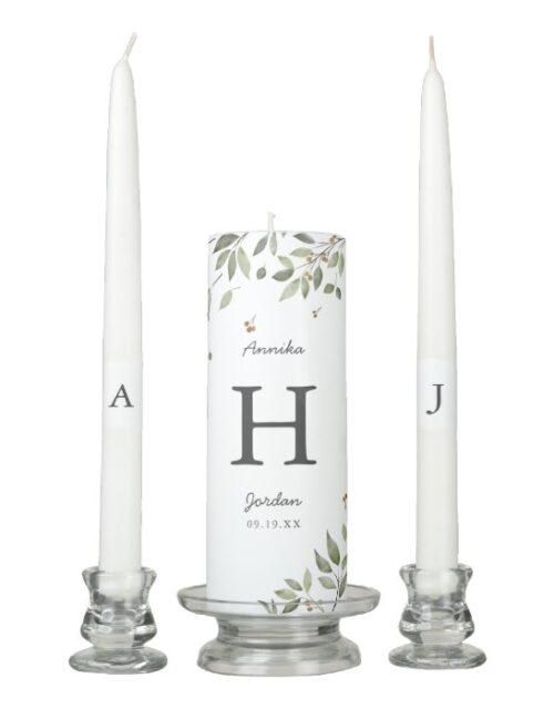 Modern Minimal Organic Greenery Wedding Unity Candle Set