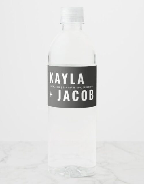 Modern + Minimalist Typography Wedding Water Bottle Label