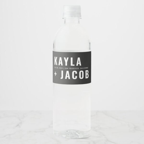 Modern + Minimalist Typography Wedding Water Bottle Label