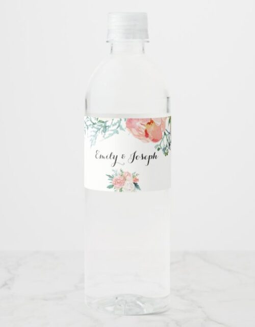 Modern Pink Tropical Floral Water Bottle Label