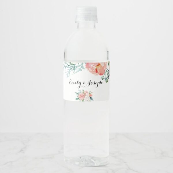 Modern Pink Tropical Floral Water Bottle Label